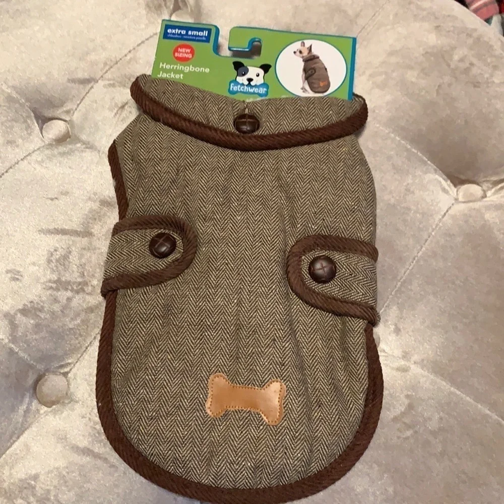 XS dog coat in herringbone fabric with fleece